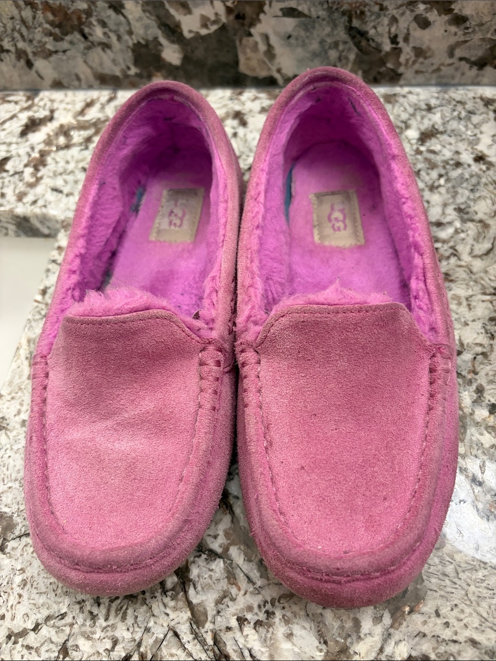 UGG Pink Suede Shearling Lined Loafers